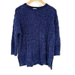 Habitat Sweater Size XS Marled Blue Pullover Chenille Crew Neck 3/4 Sleeve Knit